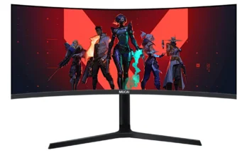 MUCAI 34형 모니터 144Hz MVA WQHD 데스크탑 와이드 디스플레이 21:9 LED 게임기 컴퓨터 화면 1500R 곡면 DP/3440*1440