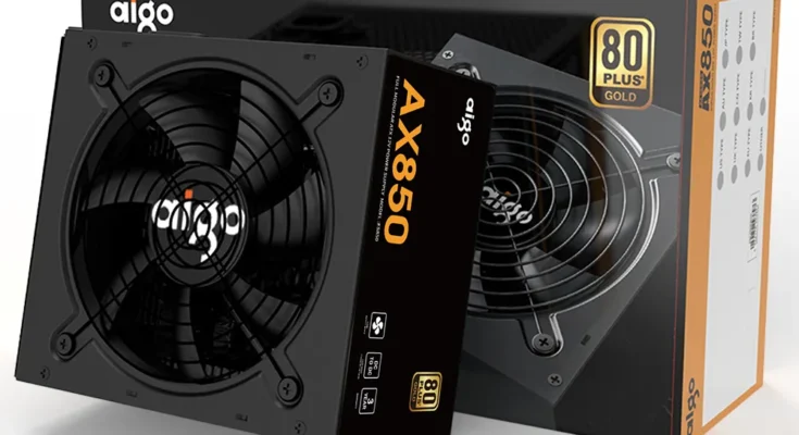 Aigo 전원 공급 장치, 850W PCIE 5.0 ATX 3.0, 풀 모듈식 80 플러스 골드 인증 게임 PSU, NVIDIA RTX 20, 30/40 AMD 그래픽 카드용