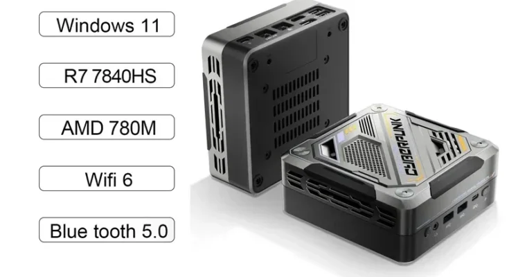 Chatreey AN3 미니 PC, 다채로운 조명, 게임 데스크탑 컴퓨터, WiFi 6 BT 5.0, R7 7840HS, 780M