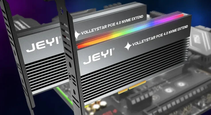 JEYI 알루미늄 합금 방열판 포함 PCIE to NVMe 어댑터, M.2 RGB PCIe 4.0 카드, 1/2U 낮은 표준 프로파일 브래킷 포함