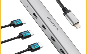 RSHTECH 맥북 노트북용 USB C 허브, 휴대용 분배기, 알루미늄 USB C타입-USB C 어댑터, 10Gbps 4 포트 USB 3.1/3.2 Gen2 허브