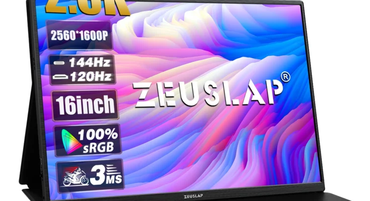 ZEUSLAP 16 “2.5K 144hz 휴대용 모니터, 2560*1600 16:10 100% sRGB 500Cd/m², 여행용 게임 디스플레이, 노트북 스위치 ps4 ps5 Xbox