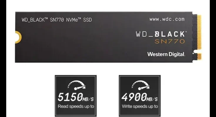 웨스턴 디지털 내장 솔리드 스테이트 디스크, WD SN770, 500GB, 1TB, 2TB SSD, NVMe Gen4 PCIe M.2 2280 PCIe 4.0 X4 드라이브, PS5 데스크탑용